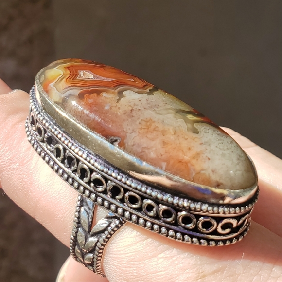New Oversized Crazy Lace Agate 925 Silver Statement Ring. - Picture 5 of 15